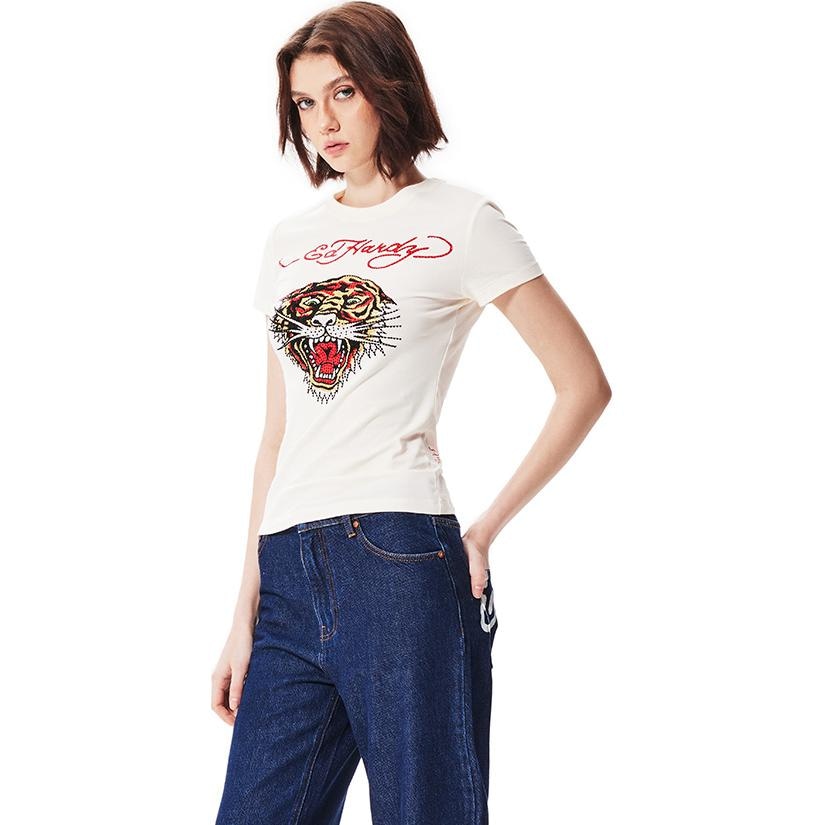 Ed Hardy SS24 Slim Crew Neck T-Shirt Ivory — фото 3