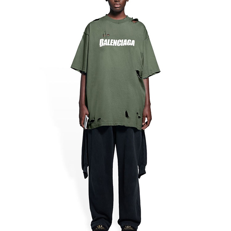Balenciaga SS22 Caps Destroyed T-Shirt Green — фото 5