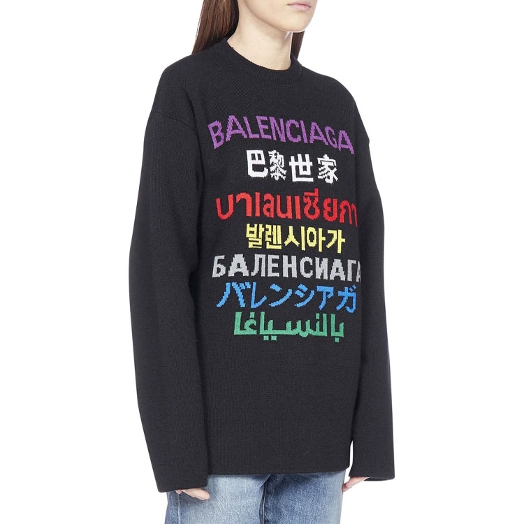 Balenciaga SS21 Multilingual Logo Long Sleeve Tee Black — фото 3