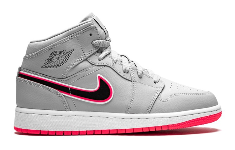 Jordan Air Jordan 1 Mid Wolf Grey Racer Pink Black GS — фото 7