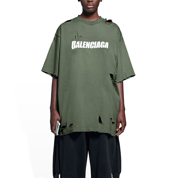 Balenciaga SS22 Caps Destroyed T-Shirt Green — фото 2