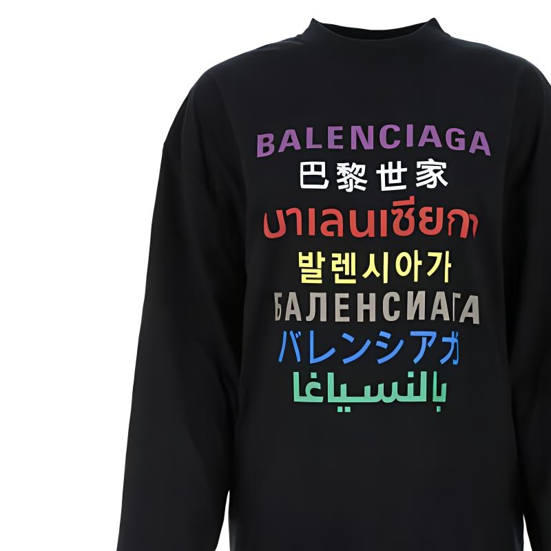 Balenciaga SS21 Multilingual Logo Long Sleeve Tee Black — фото 5