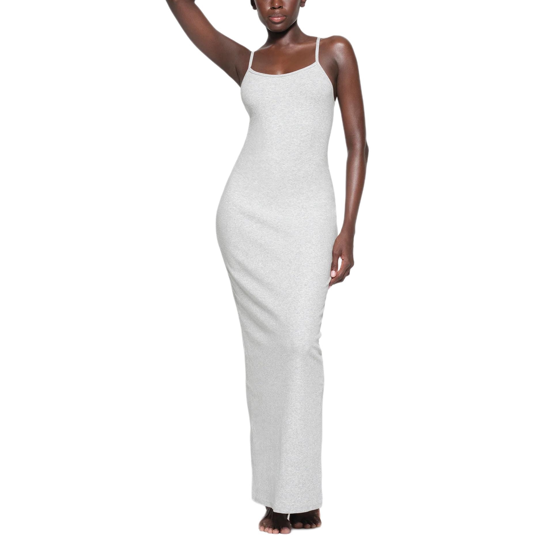 Skims Cotton Rib Long Cami Dress Light Heather Grey — фото 1