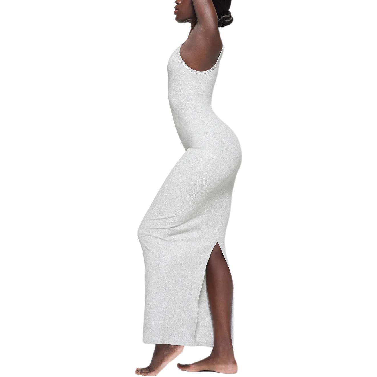 Skims Cotton Rib Long Cami Dress Light Heather Grey — фото 3