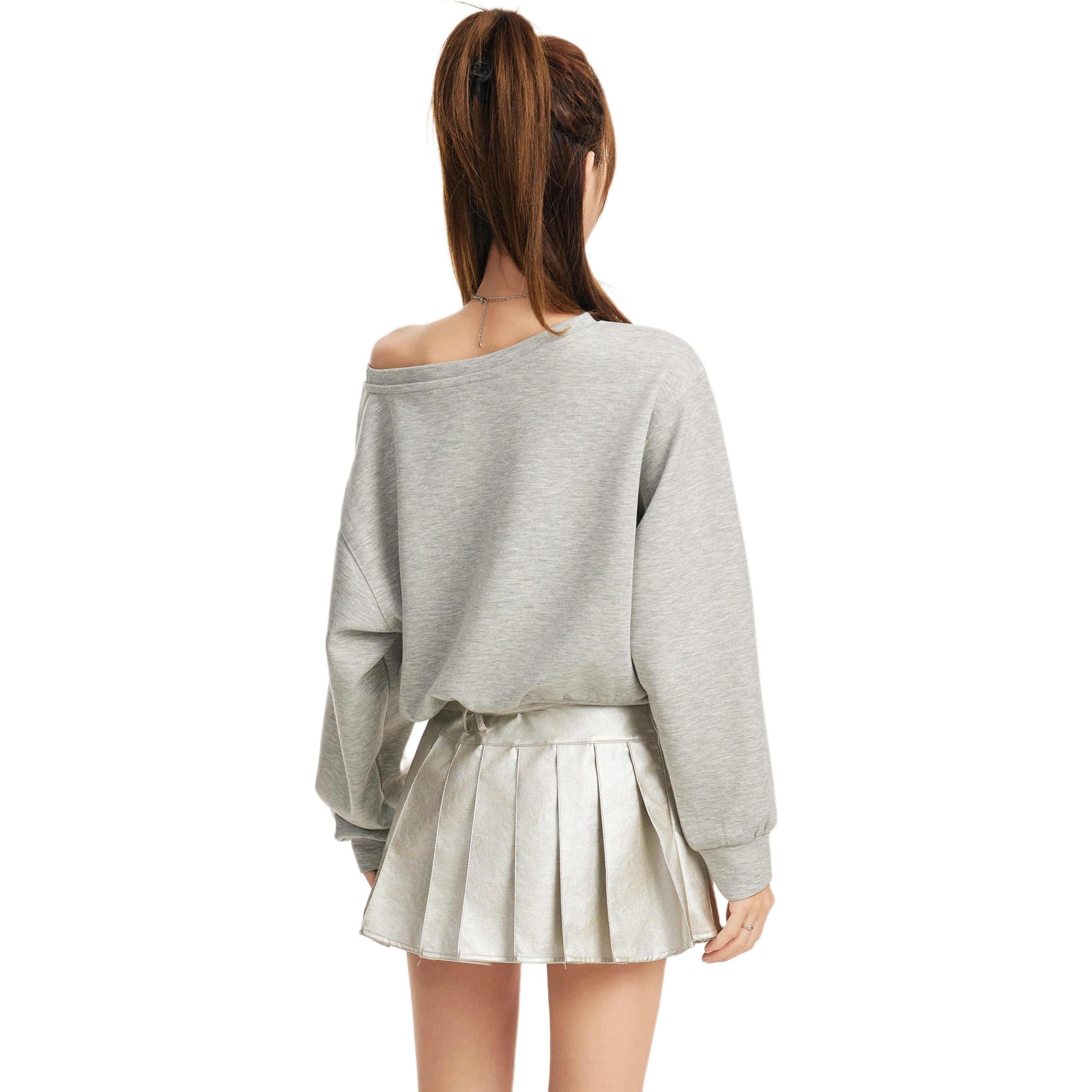EVPGB Loose Fit Off-Shoulder Sweatshirt Gray — фото 2