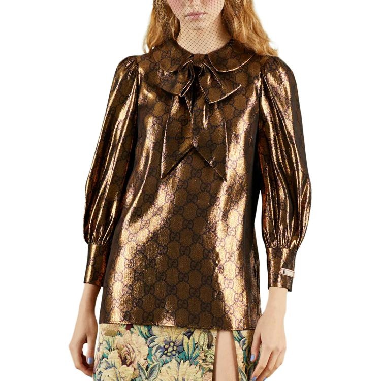Gucci SS23 Logo Print Long Sleeve Dress Gold — фото 6