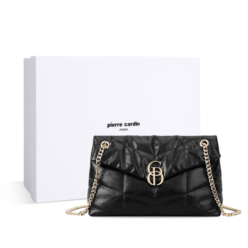 PIERRE CARDIN/皮尔卡丹 Pierre Cardin Quilted Chain Shoulder Bag Black/White