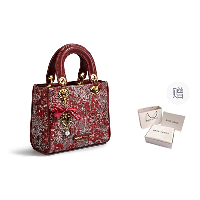 MACKJANICE Embroidered Red Handbag