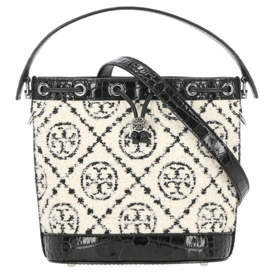 TORY BURCH/汤丽柏琦 Tory Burch T Monogram Drawstring Bucket Bag Black
