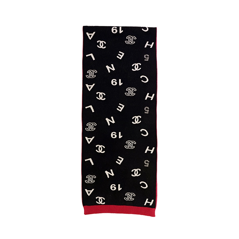 CHANEL Logo Jacquard Scarf Black