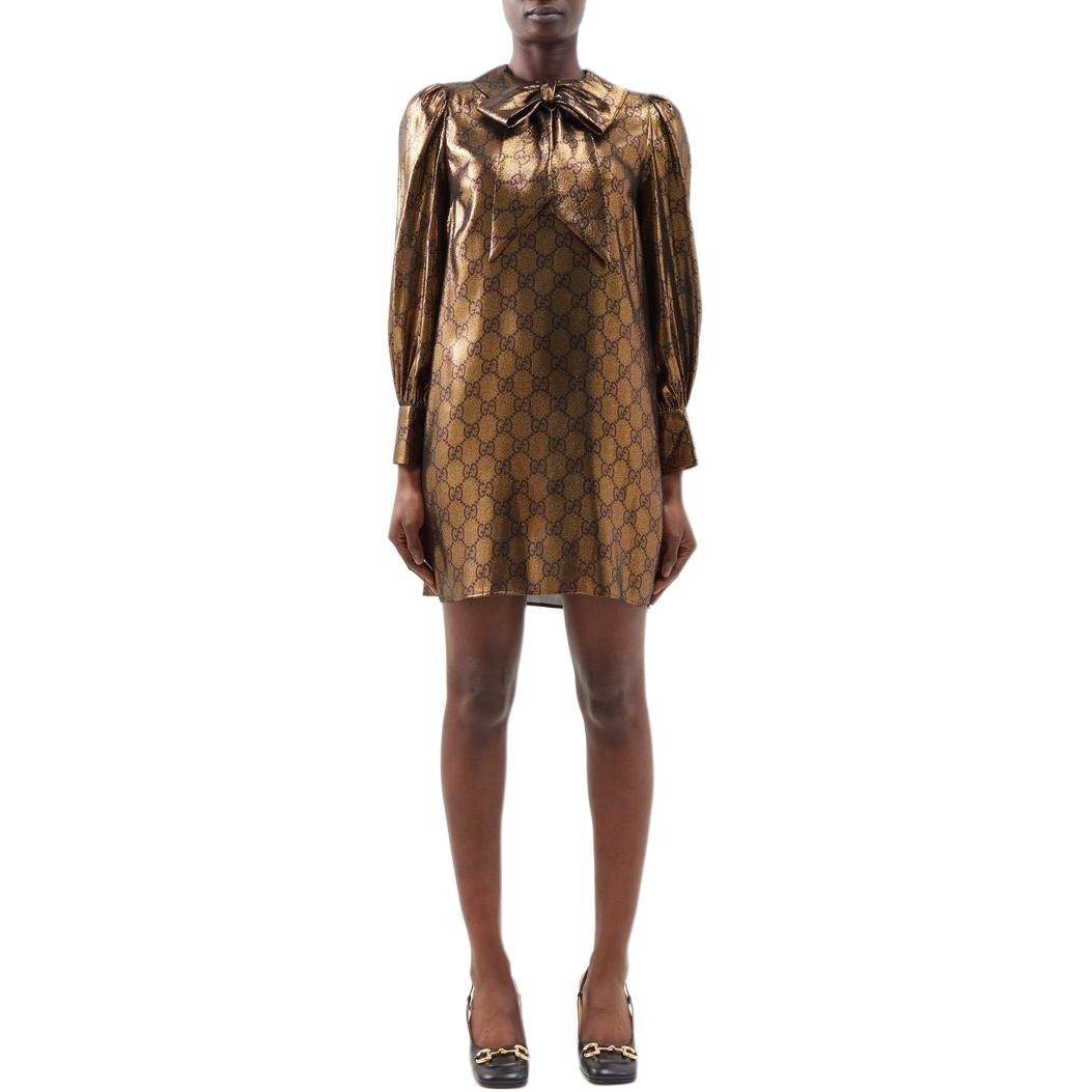 Gucci SS23 Logo Print Long Sleeve Dress Gold — фото 5