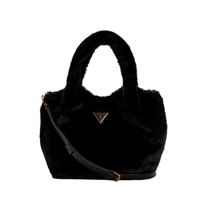 GUESS Classic Triangle Logo Plush Shoulder Bag Medium Black