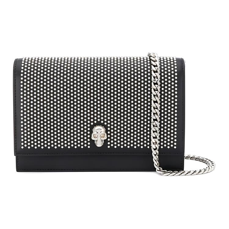 Alexander McQueen Silver Studded Skull Leather Shoulder Bag Black