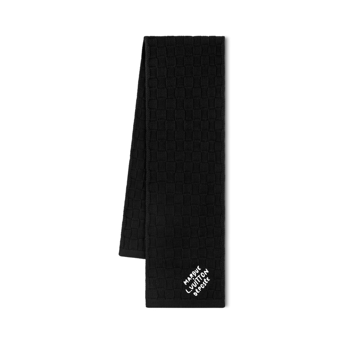 Louis Vuitton Logo Embroidered Wool Scarf Black
