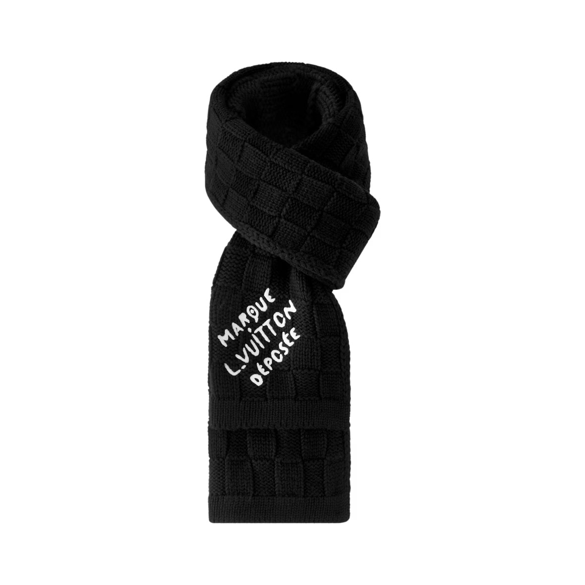Louis Vuitton Logo Embroidered Wool Scarf Black — фото 1