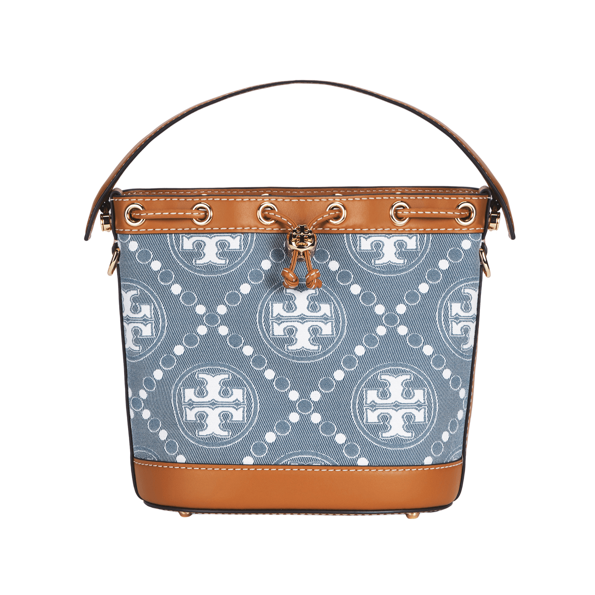 TORY BURCH/汤丽柏琦 Tory Burch T Monogram Bucket Bag Medium Brown Denim