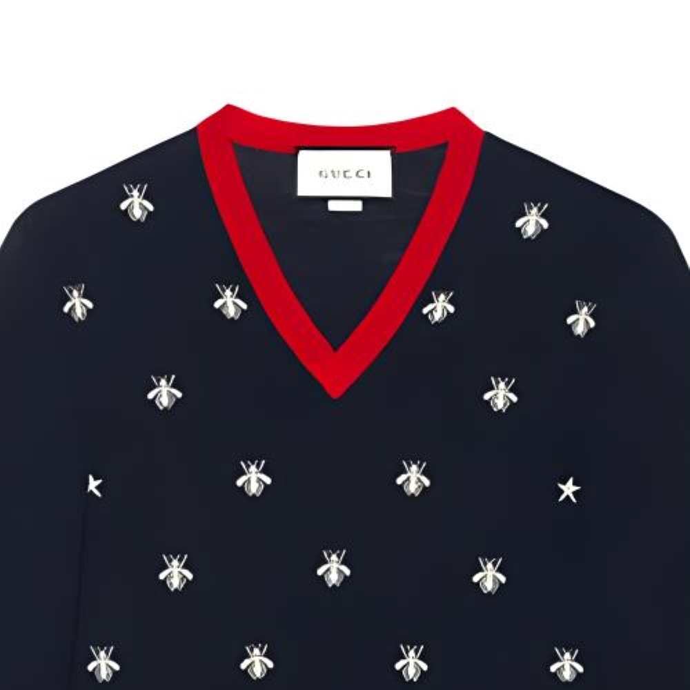 Gucci Bee Print V-Neck Sweater — фото 1