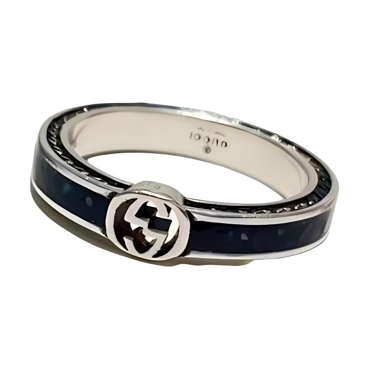 Gucci Interlocking Double G Enamel Ring Black — фото 1