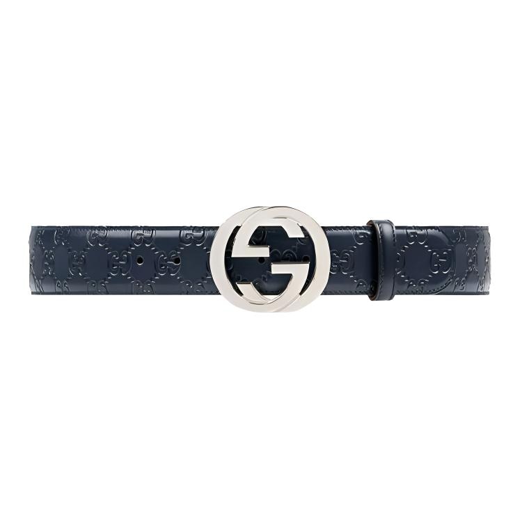 Gucci Double G Signature Leather Belt Navy 4cm