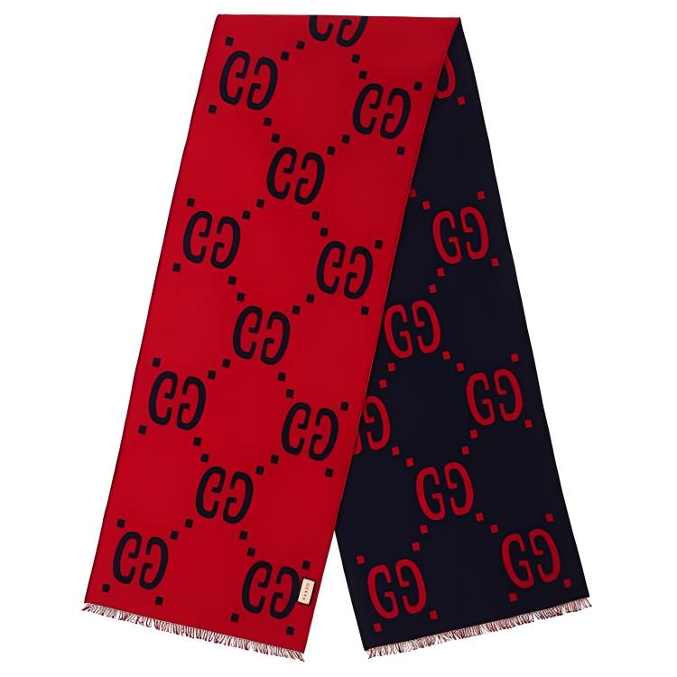 Gucci GG Jacquard Wool Silk Scarf