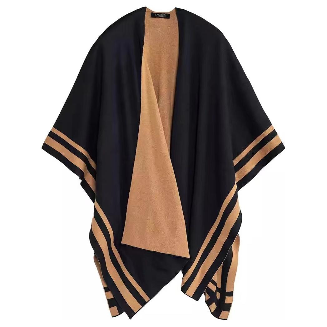Ralph Lauren/拉夫劳伦 Ralph Lauren Striped Wool Blend Shawl Black