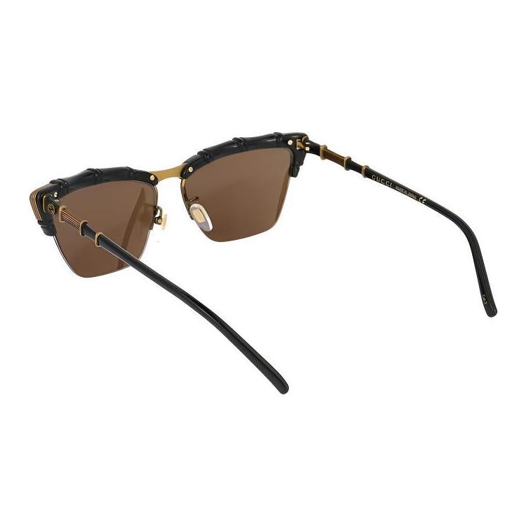 Gucci Rectangular Plastic Sunglasses Black Brown 58mm — фото 3