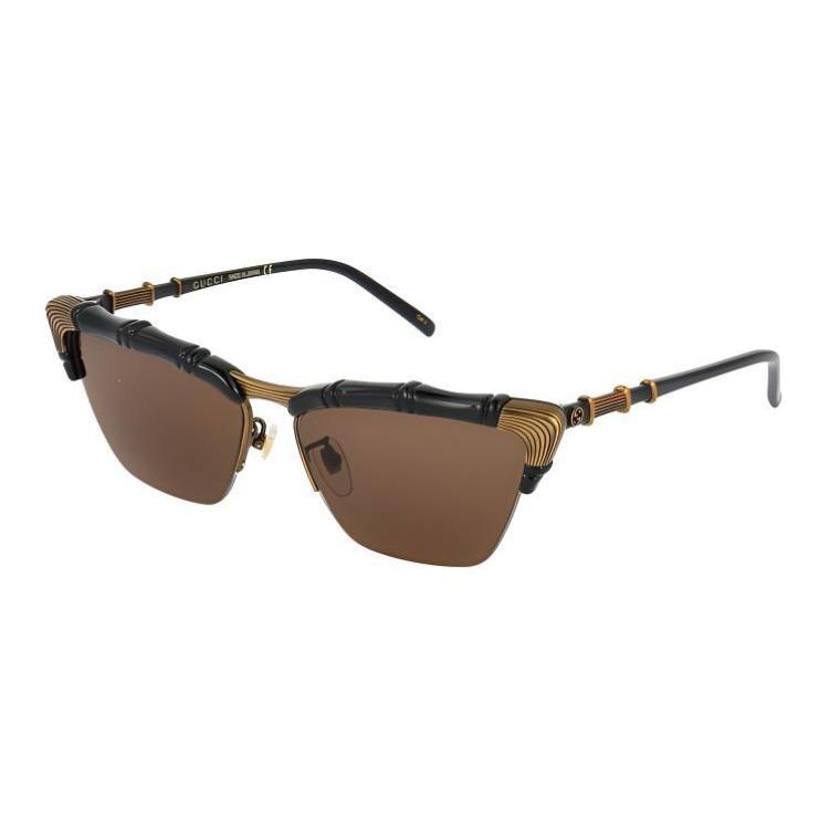 Очки Gucci Rectangular Plastic Sunglasses Black Brown 58mm