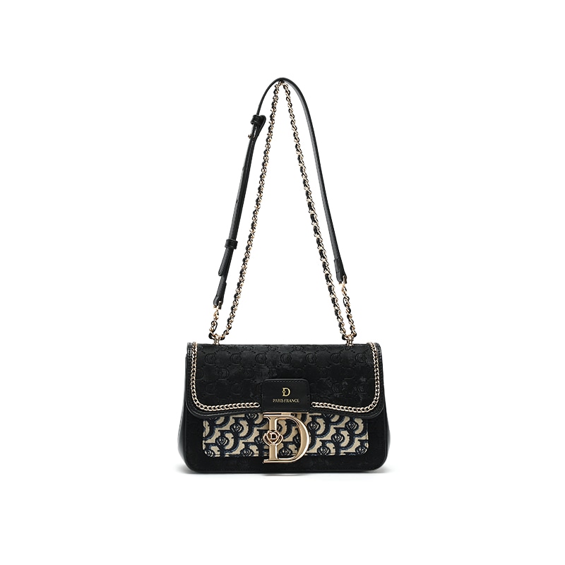 SEPTWOLVES Letter Embroidered PU Crossbody Bag Black