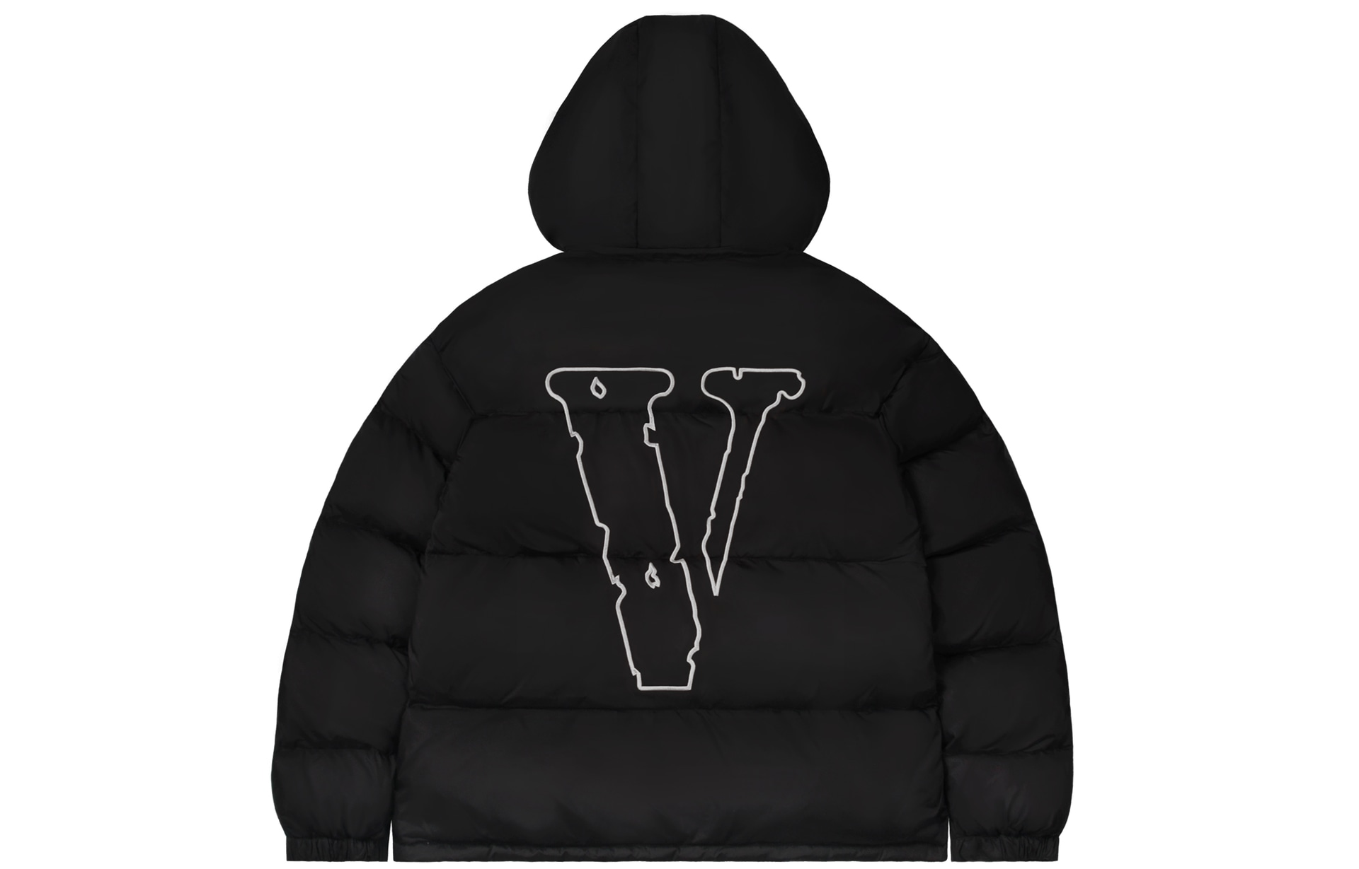 Vlone Slogan Logo Detachable Hood Puffer Jacket Black White — фото 1