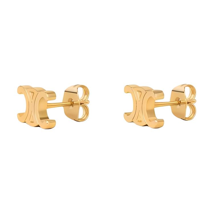 CELINE Logo Brass Earrings Gold
