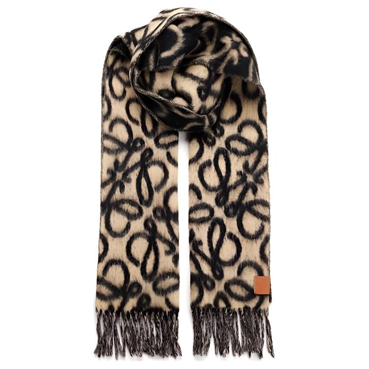 LOEWE Tassel Wool Scarf Brown