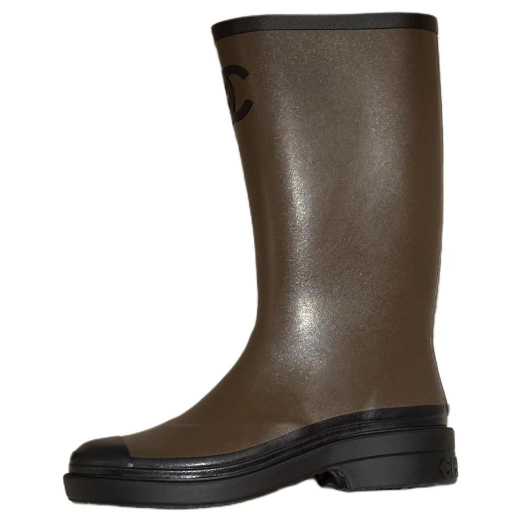Chanel Waterproof Round Toe Rain Boots Military Green — фото 5