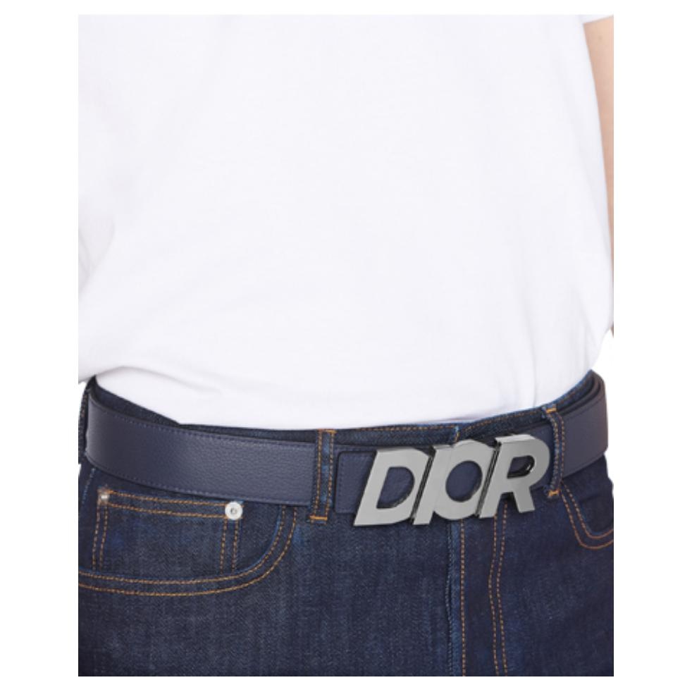 Dior Smooth Buckle Leather Belt Blue — фото 4