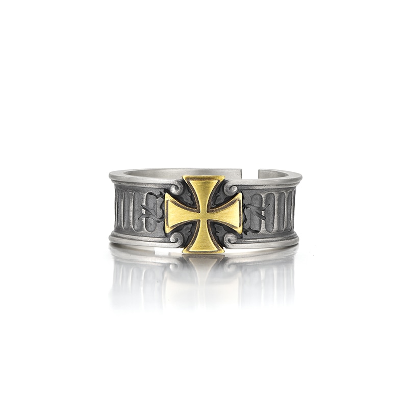 IDEAGEMER Cross Silver Ring