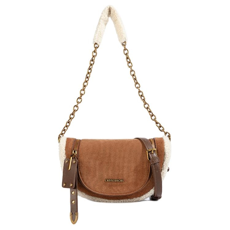 CAEISL&KCIEL Brown Faux Fur Shoulder Bag