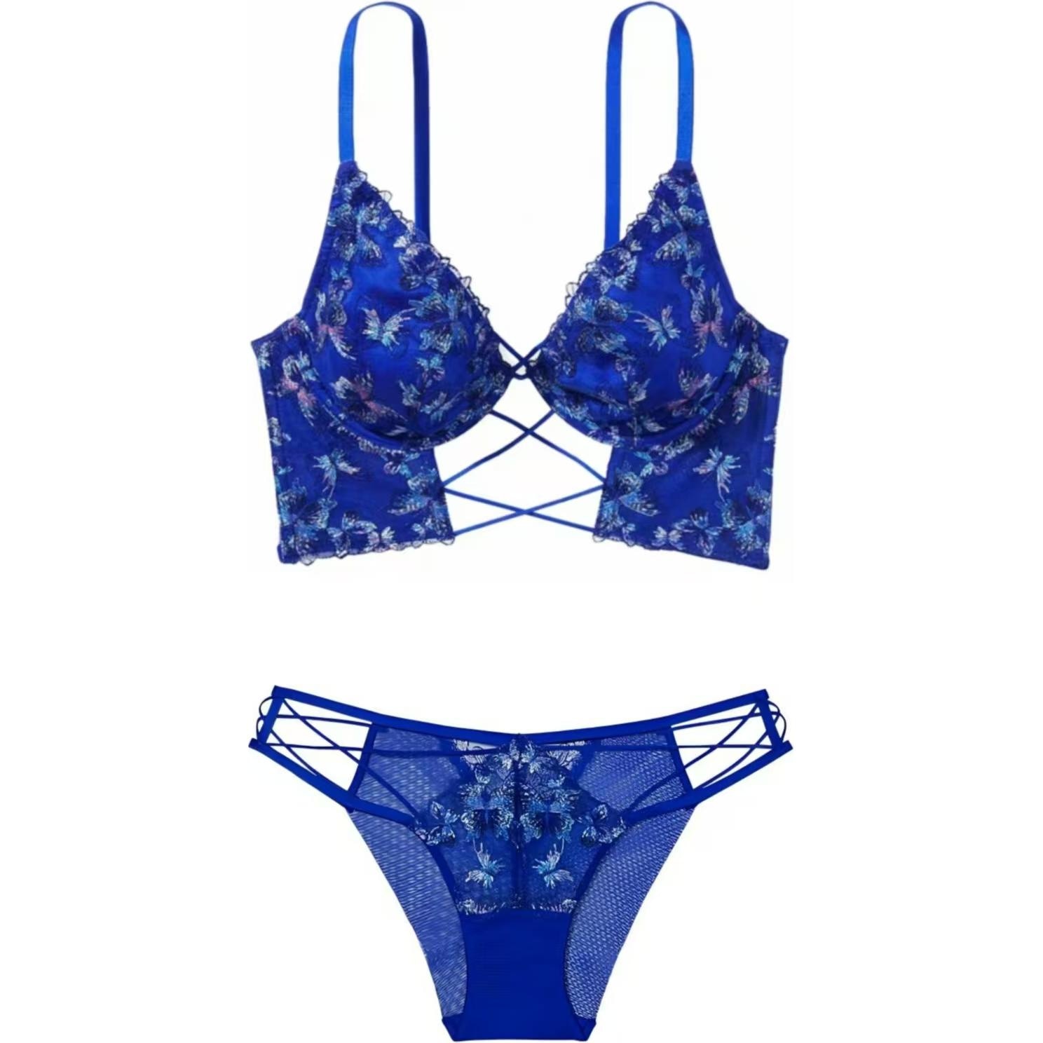 Victoria'S Secret V-Print Bra Set Blue