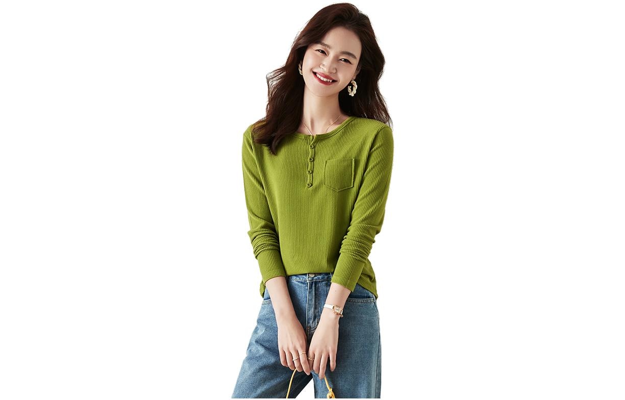 Dme 【dme】 休闲纯色圆领长袖针织衫女款 — фото 2