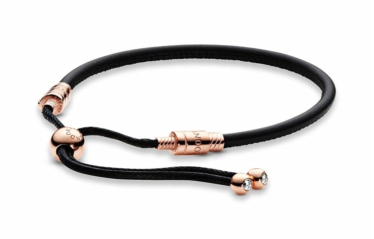 Pandora/潘多拉 Pandora Leather Bracelet Black Rose Gold