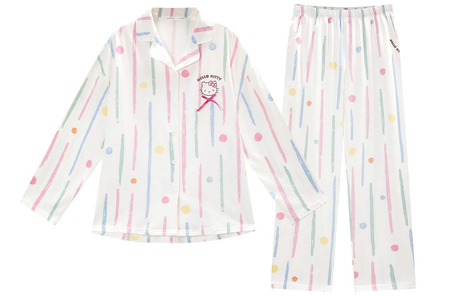 果壳 GUKOO GUKOO x Sanrio Hello Kitty Striped Pajama Set Milk White