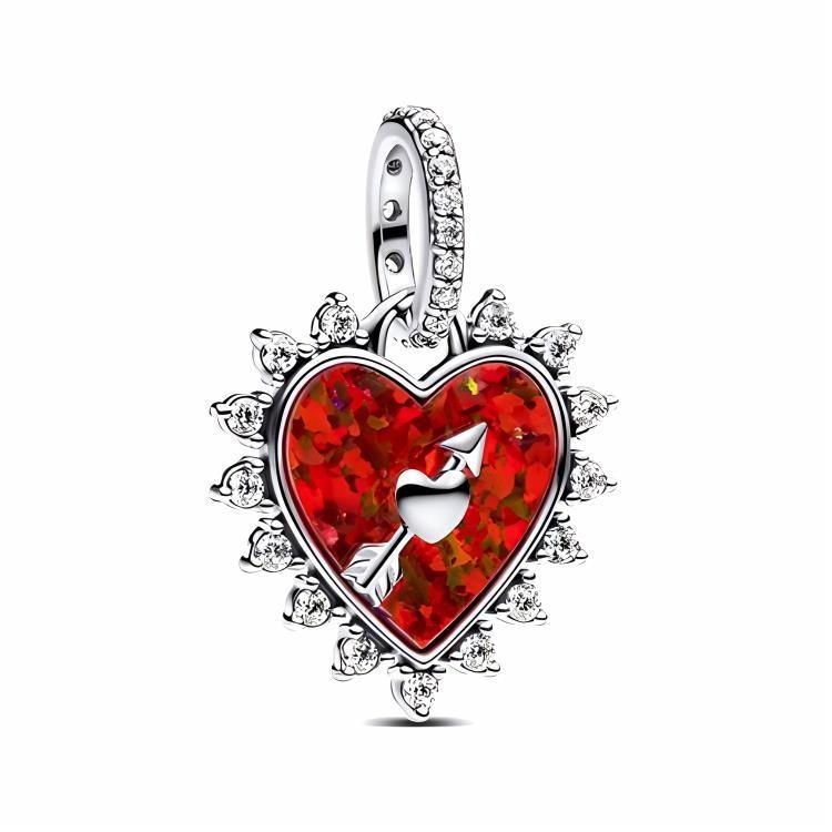 Pandora Cupid's Arrow Heart Pendant 925 Silver Red