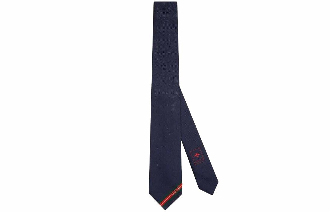 Gucci Double G Jacquard Tie Navy Blue