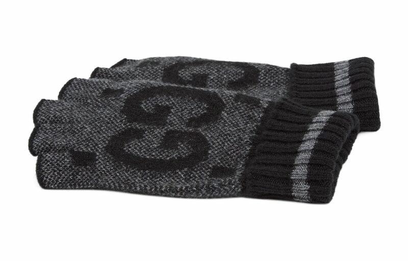 Gucci Logo Wool Gloves Black Grey — фото 1