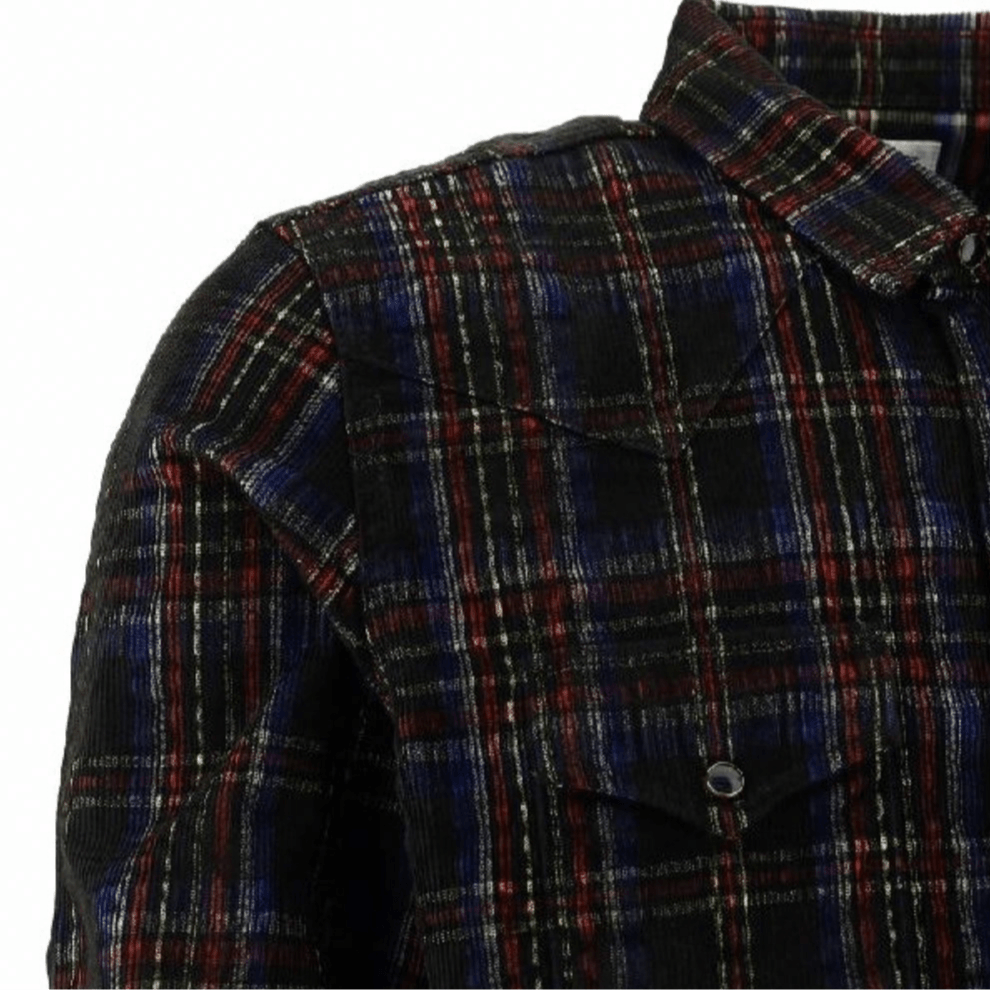 Saint Laurent FW21 Western Plaid Corduroy Shirt Black — фото 5