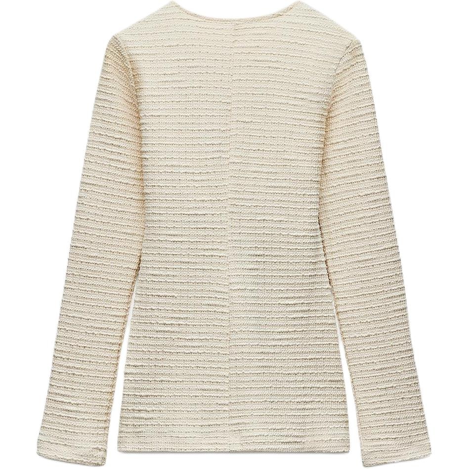 Zara Bow Detail Textured Hem Long Sleeve Tee Beige — фото 1