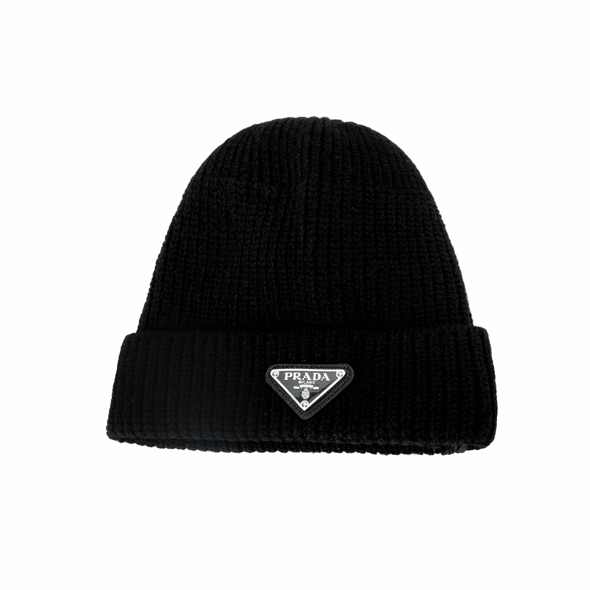 Prada Logo Cashmere Beanie Black