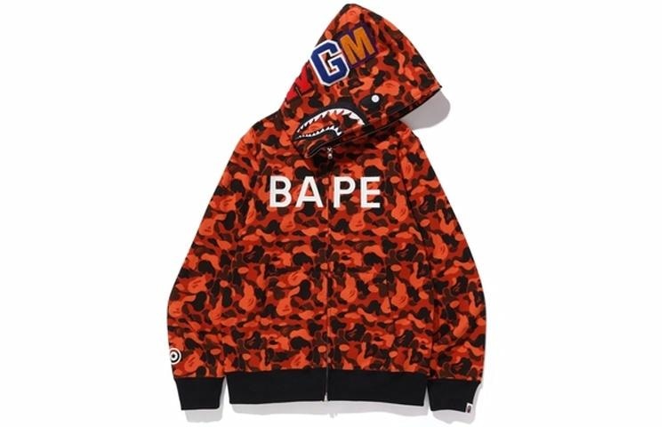 A BATHING APE x XO Camo Shark Full Zip Hoodie Orange Black