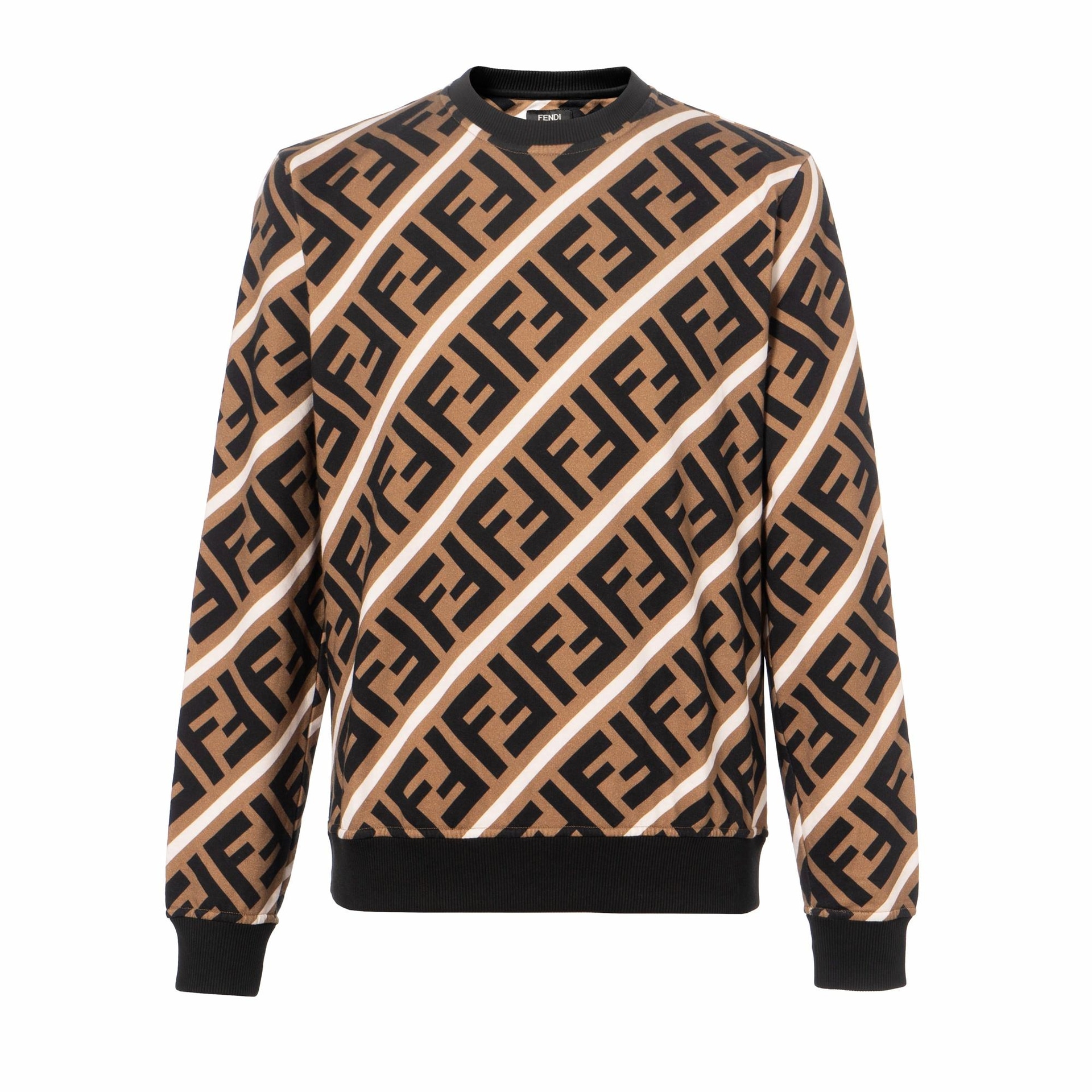 FENDI/芬迪 Fendi Letter Print Crewneck Sweatshirt Brown