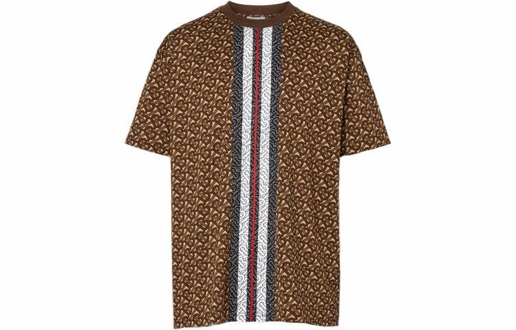 Burberry Striped Crewneck T-Shirt Saddle Brown