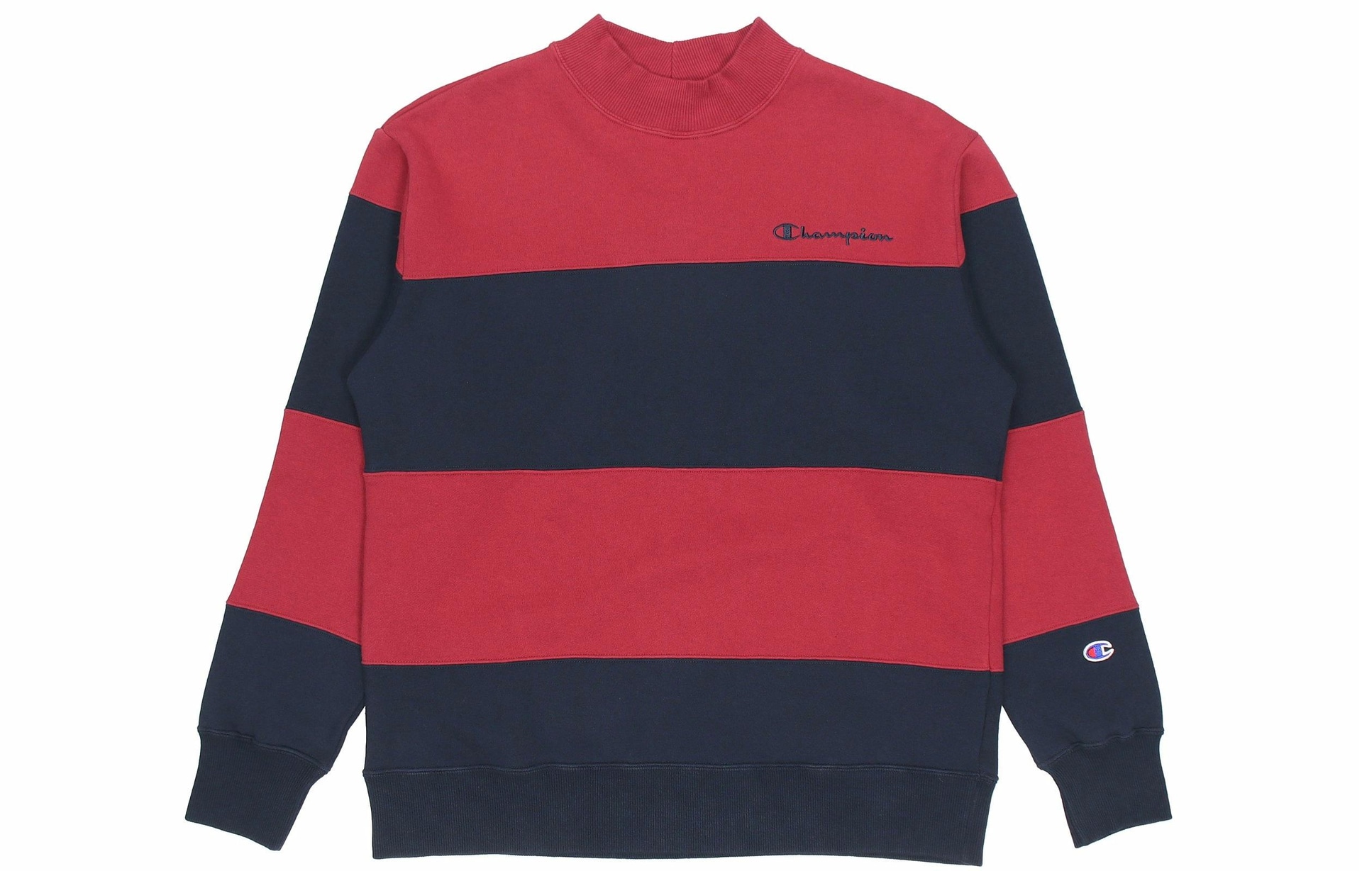 Champion Script Logo Stripe Fleece Crewneck