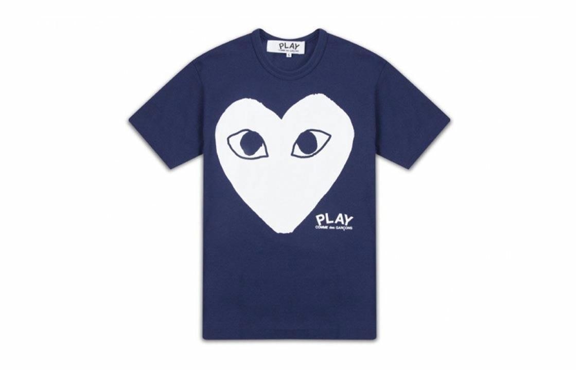 CDG Play White Heart Logo Tee Navy